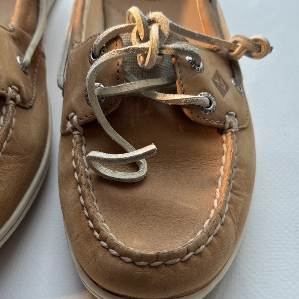 Sperry Tan Leather Boat Shoes Flats Lace Up Round Toe for Women - Picture 4 of 9